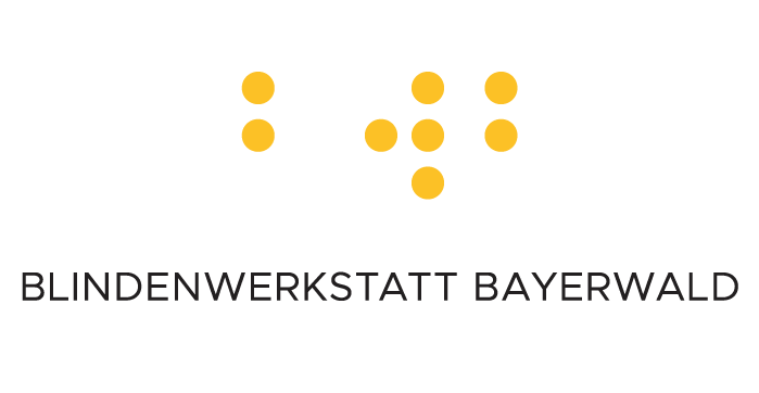 Logo der Blindenwerkstatt Bayerwald mit gelben Punkten und Schriftzug.